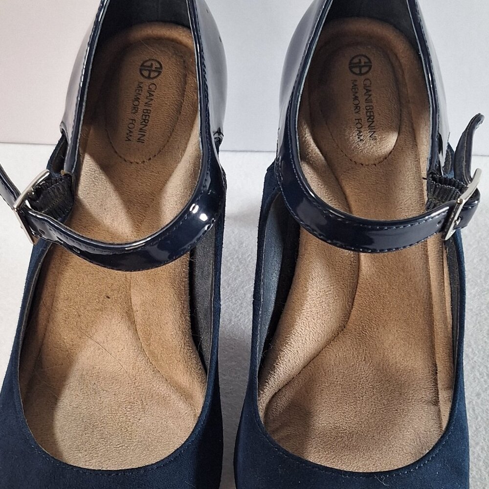 Giani Bernini sz 8.5 Navy Blue Suede & Patent Colorblock Velmah Pumps, 3" Heel - Picture 8 of 14